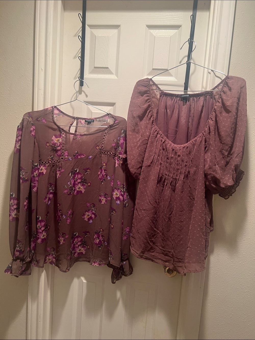 torrid Mauve Floral Sheer Blouse & Mauve Dotted Peasant Top